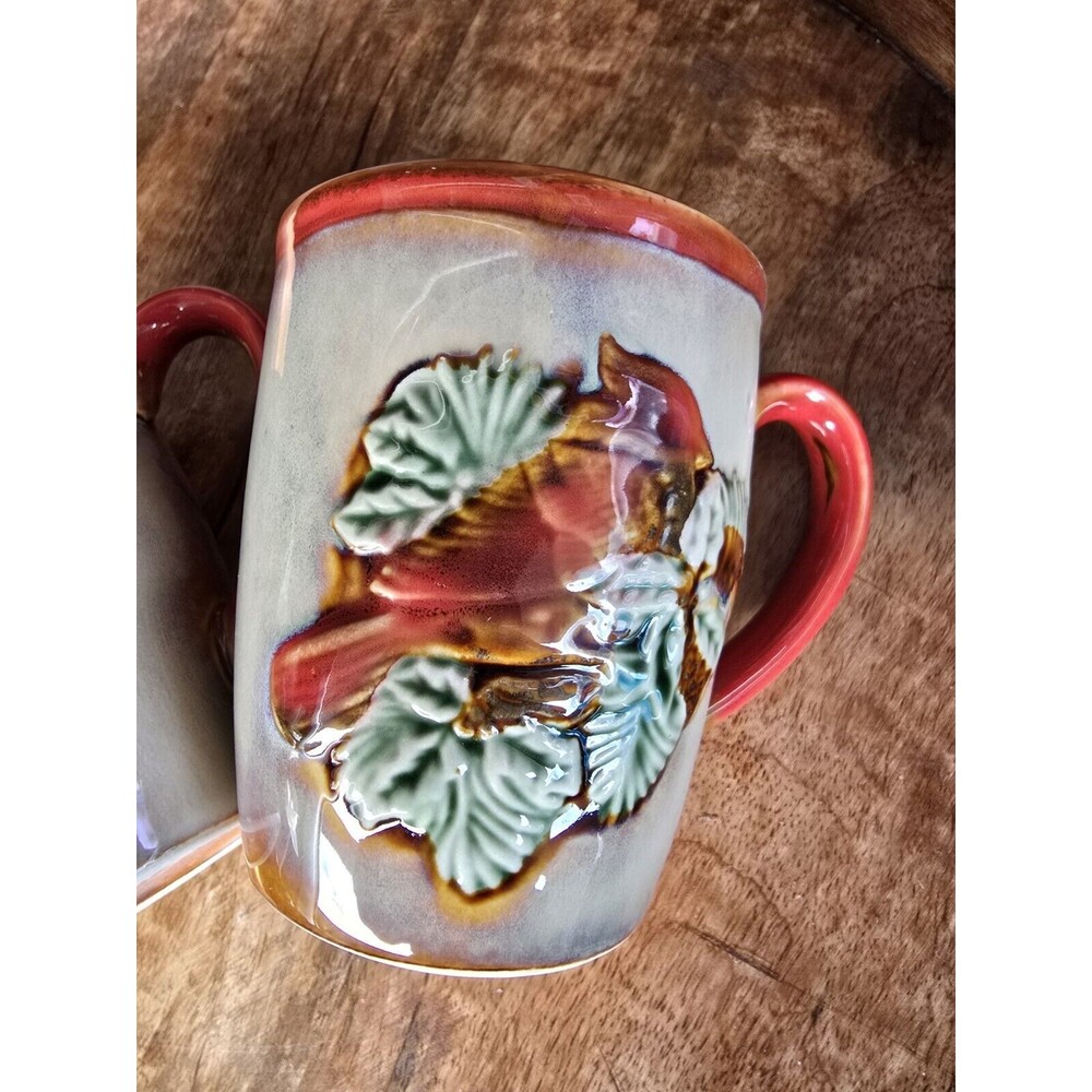 Pair of Handcrafted CARDINAL Coffee Mug Tea Cup Bird Ornithology